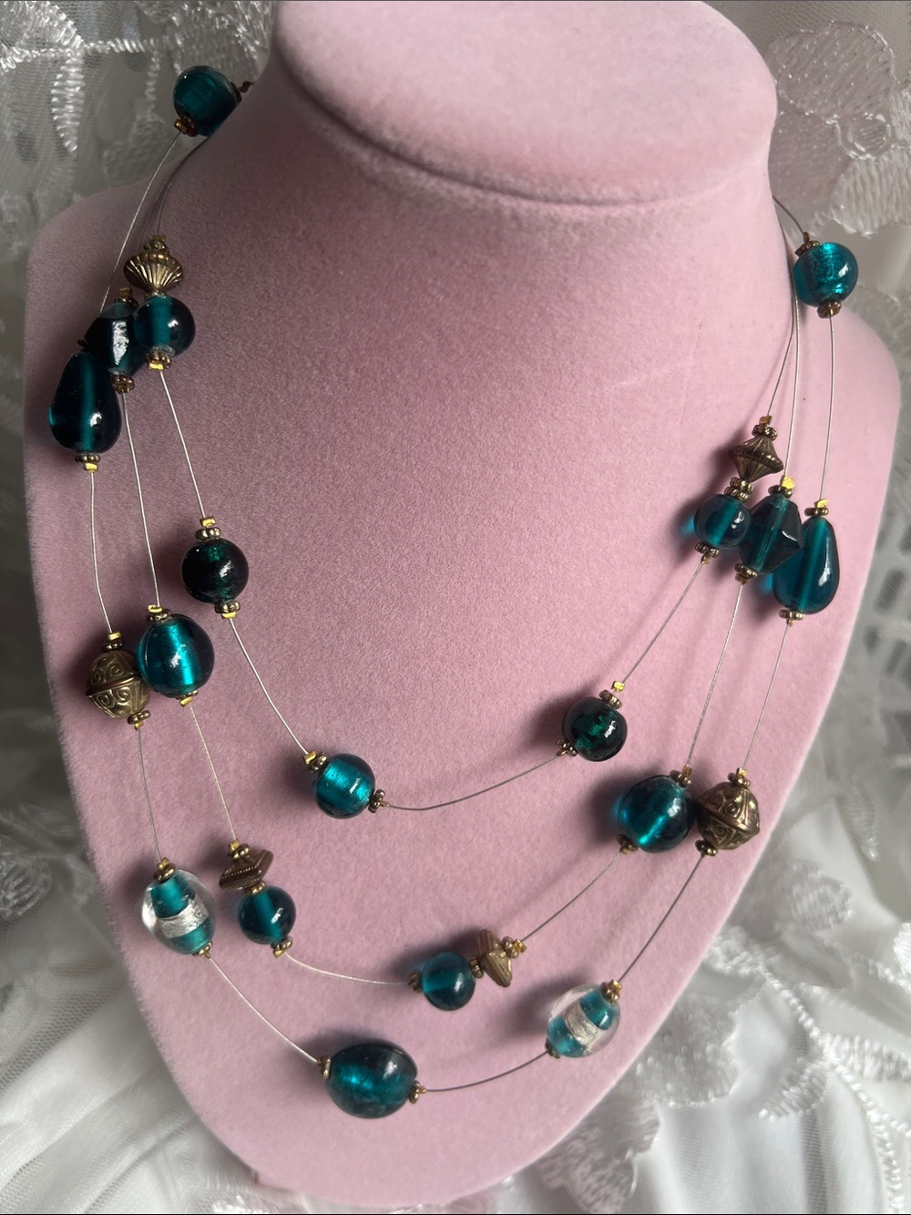 Teal Multi-Bead Layered Necklace - Women Jewelry
